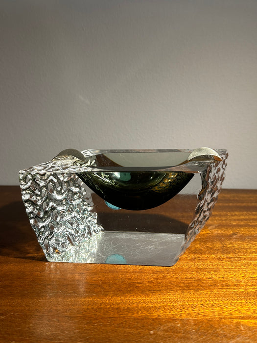 Vintage ashtray glass bowl dark green Borken Murano 60s