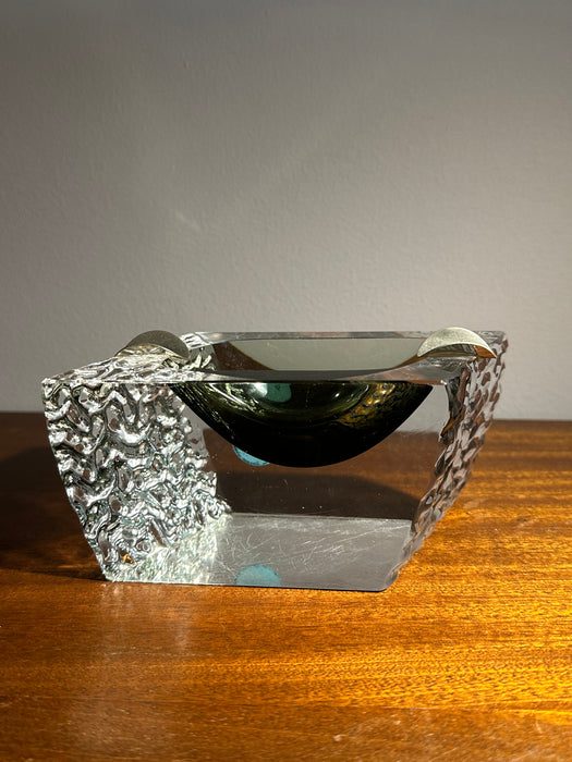 Vintage Aschenbecher Glasschale dunkelgrün Borken Murano 60er