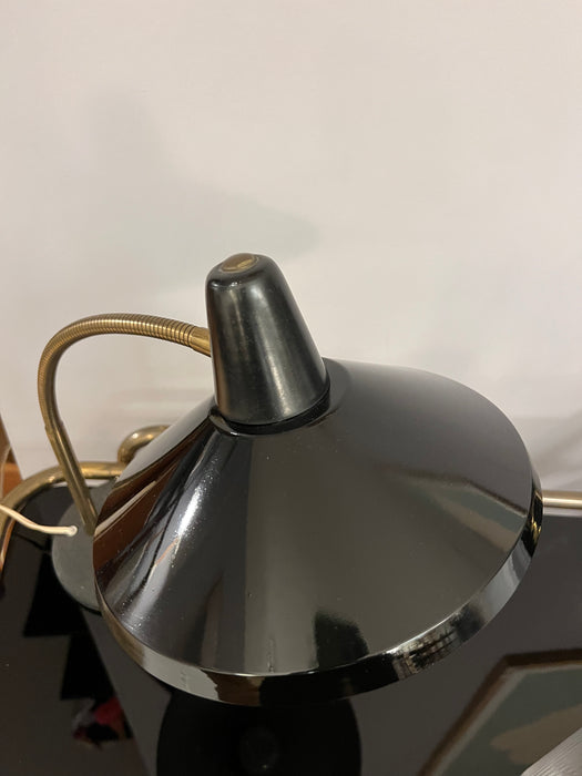 Vintage Tischleuchte schwarz Messing Schwanenhals 60er