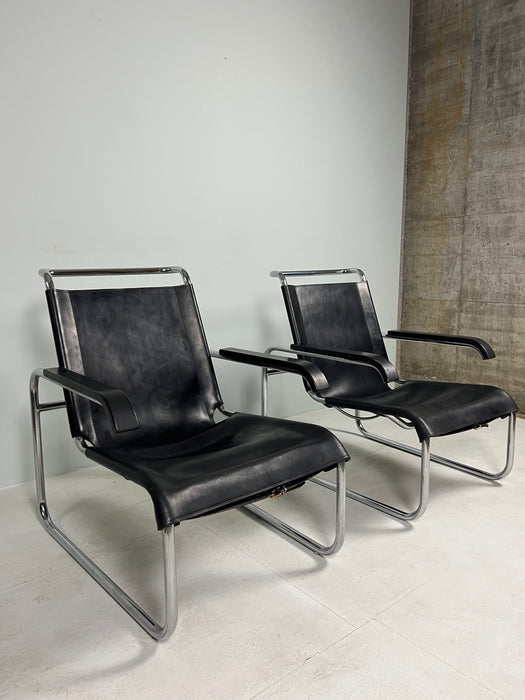 Vintage Thonet Bauhaus Sessel Breuer Armchairs Leder S 35 L