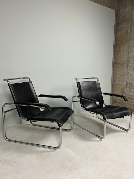 Vintage Thonet Bauhaus Sessel Breuer Armchairs Leder S 35 L