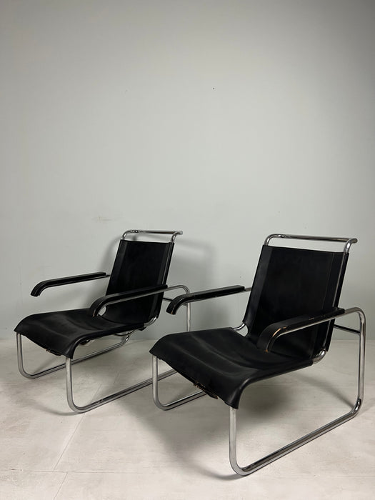 Vintage Thonet Bauhaus Sessel Breuer Armchairs Leder S 35 L