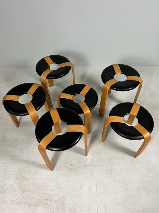 Vintage Danish Donut Stool Oak Rud &amp; Thygesen for Magnus Olesen 70s 