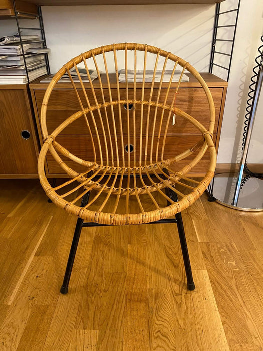 Vintage Kinderstuhl Rattan Geflecht Metall 60er Jahre