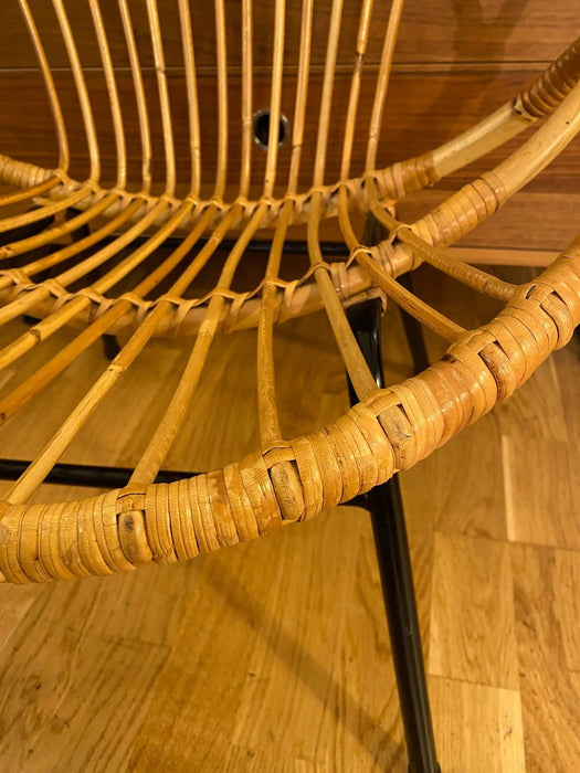 Vintage Kinderstuhl Rattan Geflecht Metall 60er Jahre