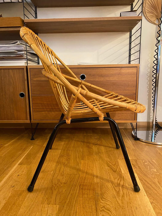 Vintage Kinderstuhl Rattan Geflecht Metall 60er Jahre