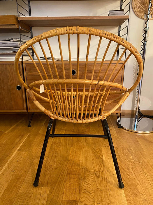 Vintage Kinderstuhl Rattan Geflecht Metall 60er Jahre