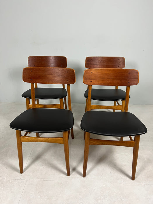 Vintage set of 4 teak chairs Farstrup black Denmark 60s