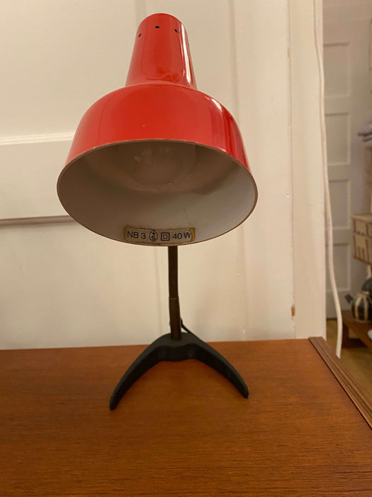 Vintage TISCHLEUCHTE LAMPE ROT SCHWANENHALS ROT MESSING