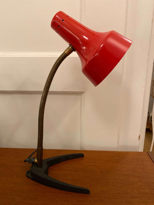 Vintage TISCHLEUCHTE LAMPE ROT SCHWANENHALS ROT MESSING