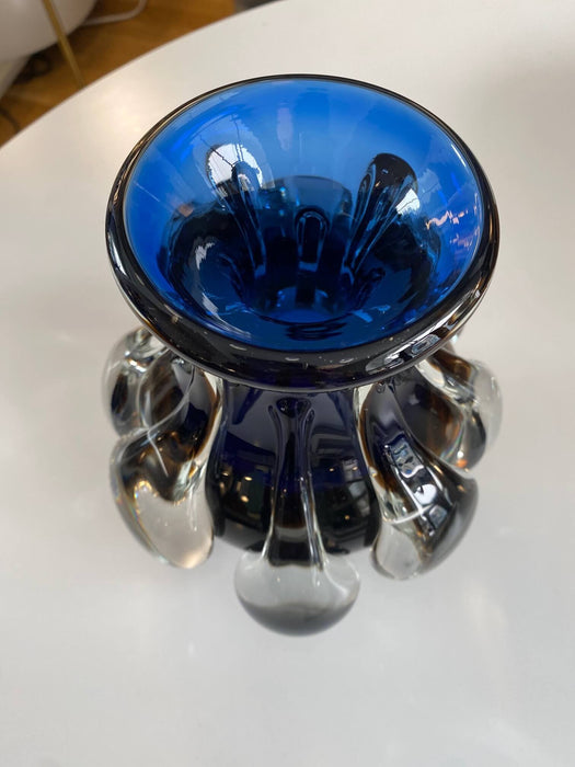 Vintage glass vase PAVEL HLAVA CZECH REPUBLIC 70S blue white