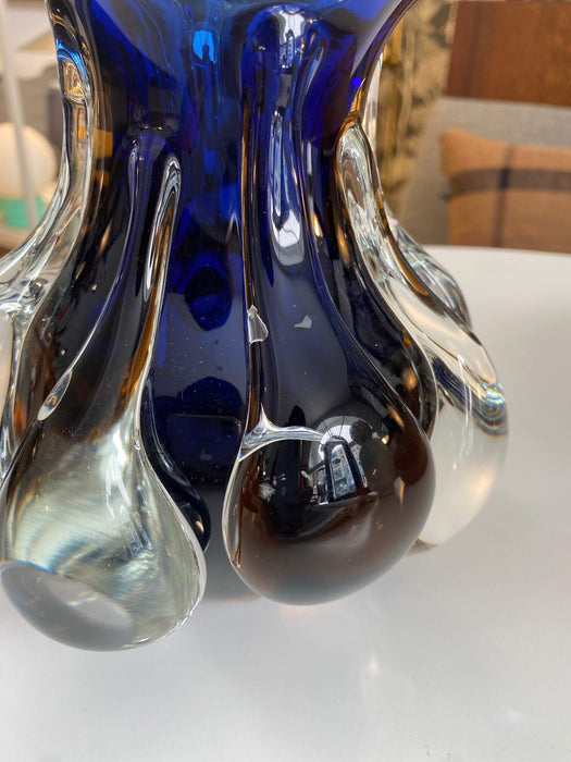 Vintage glass vase PAVEL HLAVA CZECH REPUBLIC 70S blue white