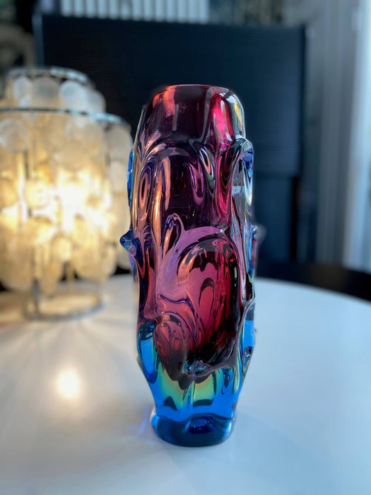 Vintage Vase gross blau rosa grün Tschechien Böhmisches Glas 60er
