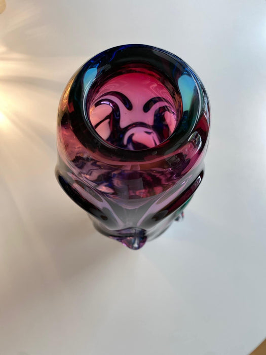 Vintage Vase gross blau rosa grün Tschechien Böhmisches Glas 60er