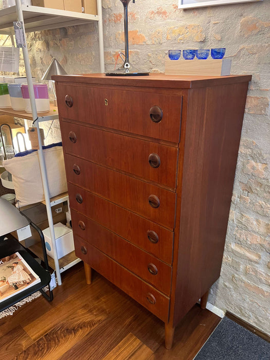 Vintage high teak chest of drawers 60s 