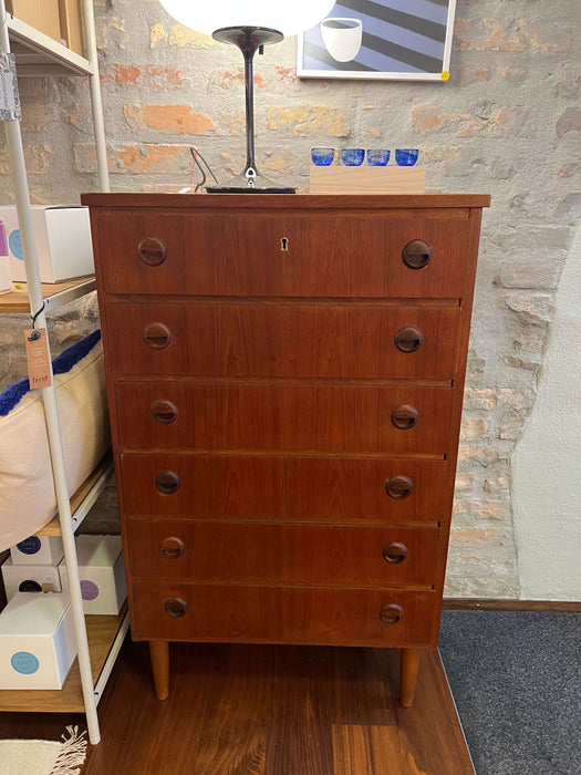 Vintage high teak chest of drawers 60s 