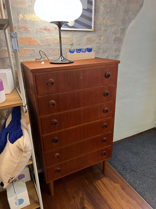 Vintage high teak chest of drawers 60s 