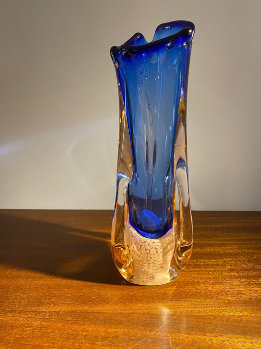 Vase Böhmisch Tschechisches Glas blau